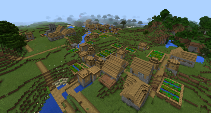 229193: Triple Village at Spawn | Minecraft PE Seeds