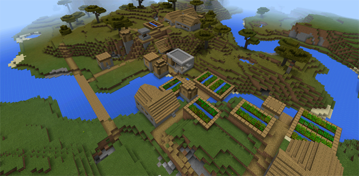 1495886166: Triple Village At Spawn | Minecraft PE Seeds