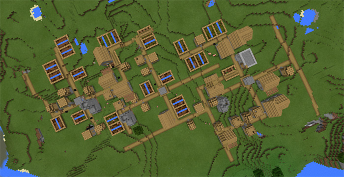 -1385905961: Triple Village At Spawn | Minecraft PE Seeds