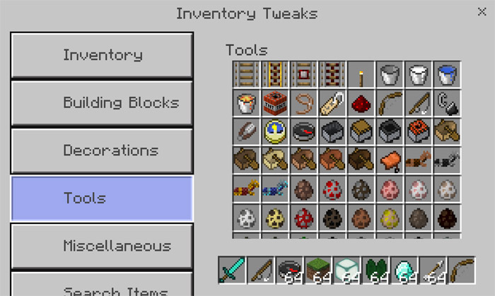 minecraft 1.8 inventory tweaks