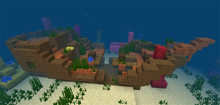 Shipwreck Surrounded By Corals Near Spawn Beta Only Minecraft Pe Seeds