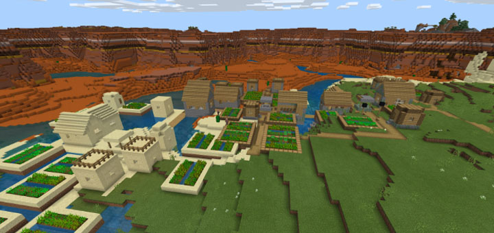 Triple Village Fused To Mesa Mineshaft Seed Minecraft Pe Seeds